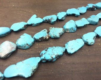 Aqua Turquoise Slice Beads Free Form Howlite Slice beads Blue Howlite Slice Slab Through Drilled Loose Beads supplies 15.5" full strand