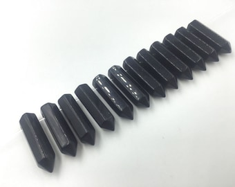 12pcs Black Agate Points Hexagonal Onyx Beads Gemstone Bullet Spike Pendant Beads supplies Semi Precious Beads