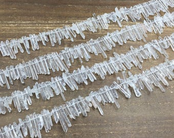 Slender Tiny Clear Quartz Crystal Points Beads Polished Crystal Stick Spike Point Beads Small Quartz Point beads 3-5*10-30mm full strand