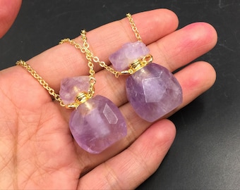 Sfaccettato Amethyst Profumo Bottiglia Olio Essenziale Diffusore Bottiglia Amethyst Quartz Profumo Bottiglia Portante Charm Gemstone Scent Bottiglia