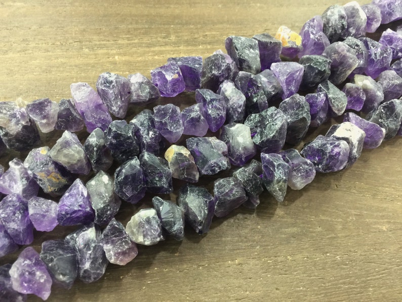 Natural Light Amethyst & Lemon Quartz Crystal Nugget Bead Strand - Raw Graduated Sizes, 2mm Hole, For Jewelry Making DIY