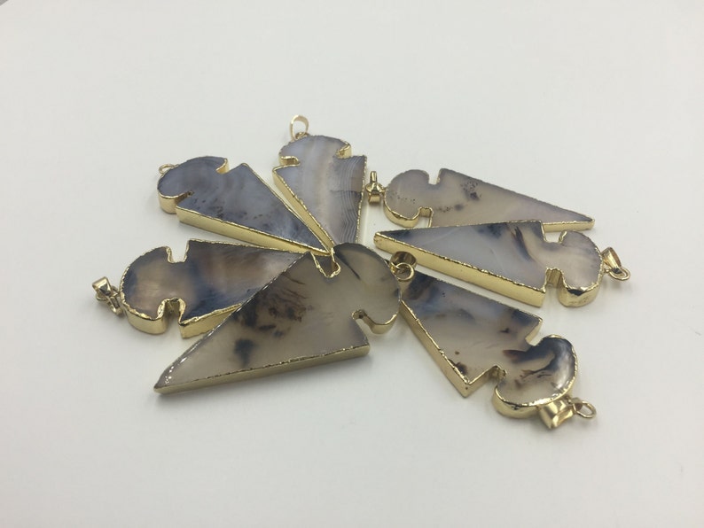 Wholesale 10pcs Arrowhead Agate Pendant Bulk Gemstone Arrowhead Pendant Gold plated Wholesale Pendant Arrowhead Charms arrow necklace image 1