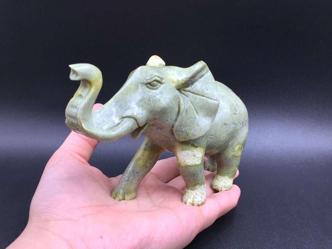 Green Marble Elephant Figurine Crystal Elephant Statue Stone Animal