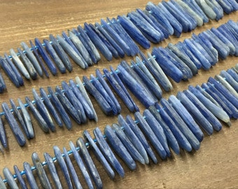 Contas de cianita azul, contas de cianita crua, fatia de pepita, contas de pedras preciosas ásperas, fabricação de joias, pingentes de cianita, fio completo de 15,5"