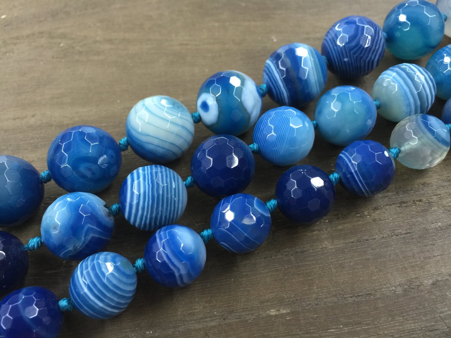 Wholesale Banded Agate Beads Blue Faceted Round 12mm 5 Strands Of 30+