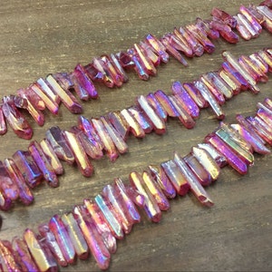 Polished Tiny Bright Pink Aura Quartz Points Crystal Point Stick Beads Aura Fuchsia Quartz Crystals Natural Crystal Supplies 3-7x13-30mm