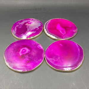 Pink Agate Coasters set of 4pieces Gold Finished Agate Geode Slice Coasters Gold Agate Coasters for Wedding/Party/Dinner Home Decor02 image 3