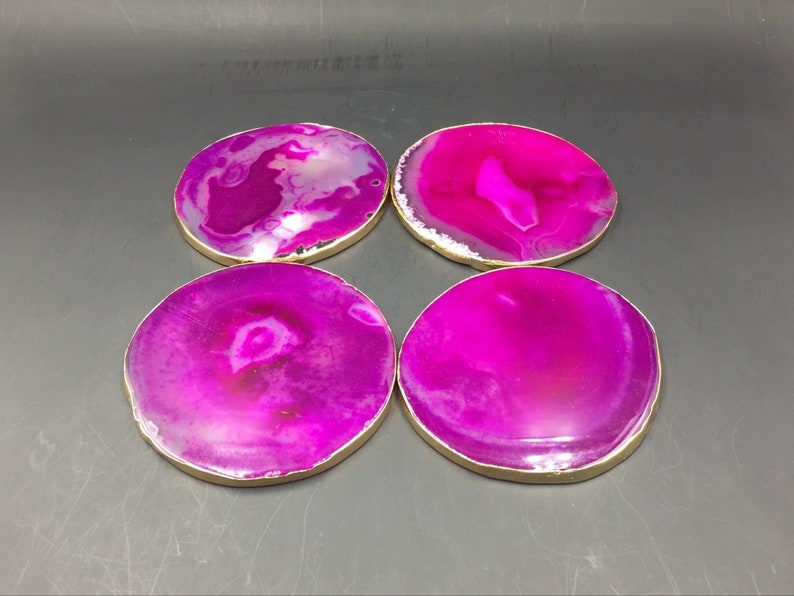 Pink Agate Coasters set of 4pieces Gold Finished Agate Geode Slice Coasters Gold Agate Coasters for Wedding/Party/Dinner Home Decor02 image 3
