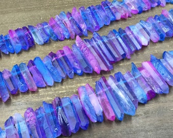Double Color Crystal Points Pink&Blue Quartz Points Raw Pink Blue Crystals Mystic Graduated Quartz Crystal Stick Beads 5-8*17-45mm