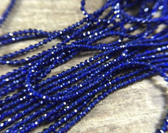2mm Micro Faceted Round Sapphire Beads Lab-made/Synthetic Blue Sapphire Tiny Small Gemstone Beads Jewelry Beads 14" Full Strand