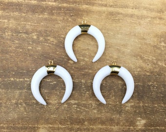White Ceramic Horn Pendant Crescent Moon Pendant Double Horn Pendant Wholesale Pendant Bull Horn Shaped Charm Pendant 3-10pcs