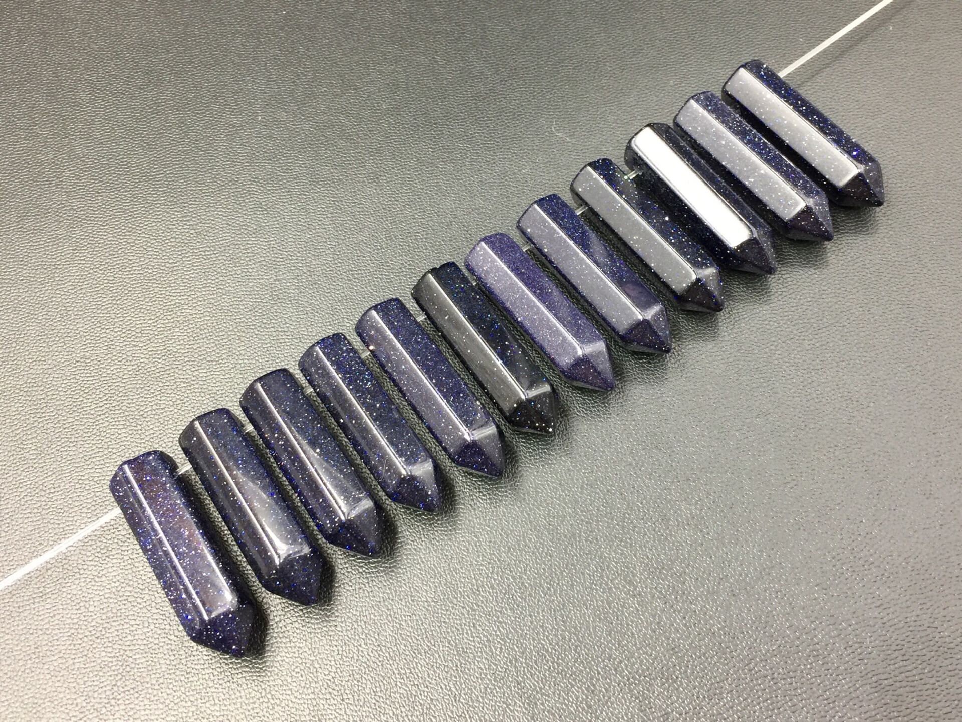 12pcs Blue Goldstone Points Hexagonal Stick Beads Gemstone Bullet Spike Pendant Beads supplies Semi Precious Beads