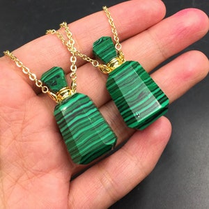Malachite Perfume Bottle Necklace Pendant Essential Oil Diffuser Bottle Chrysocolla Perfume Bottle Pendant Gemstone Crystal Scent Bottle