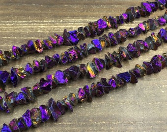 Titanium Purple Quartz Nuggets Raw Titanium Quartz Crystal Nugget Chip beads Hammer Quartz Jewelry Beads supplies 14-16mm 15.5" full strand