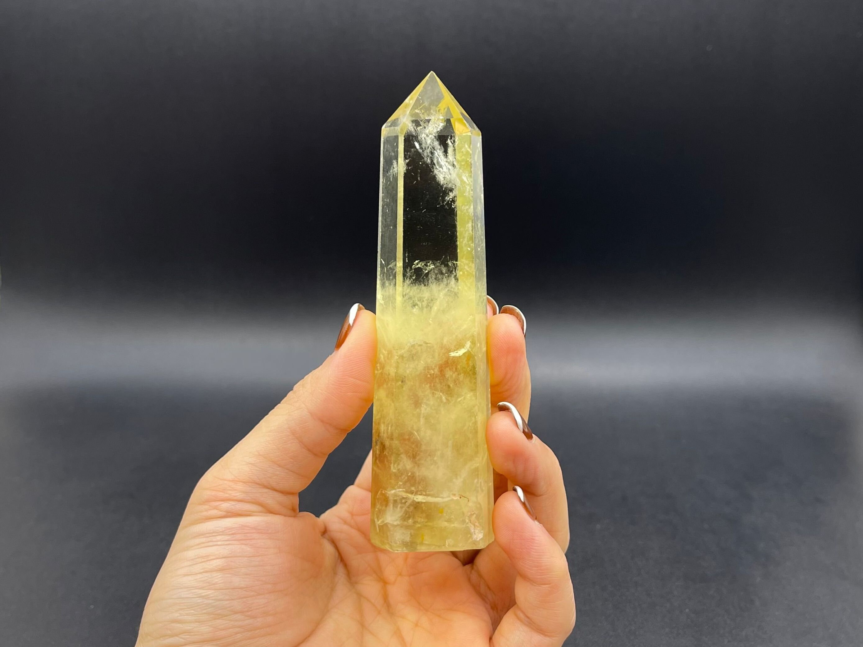 4.5インチ レインボー シトリン タワーポイント クリア イエロー