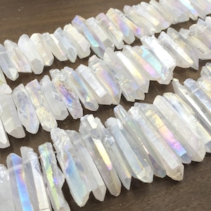 Matte Aura Quartz Crystal Point AA Bulk Quartz Point Beads Wholesale Points Graduated Top Drilled Spike Stick Jewelry Making 8-10*20-45mm