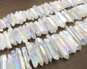 Matte Aura Quartz Crystal Point AA Bulk Quartz Point Beads Wholesale Points Graduated Top Drilled Spike Stick Jewelry Making 8-10*20-45mm