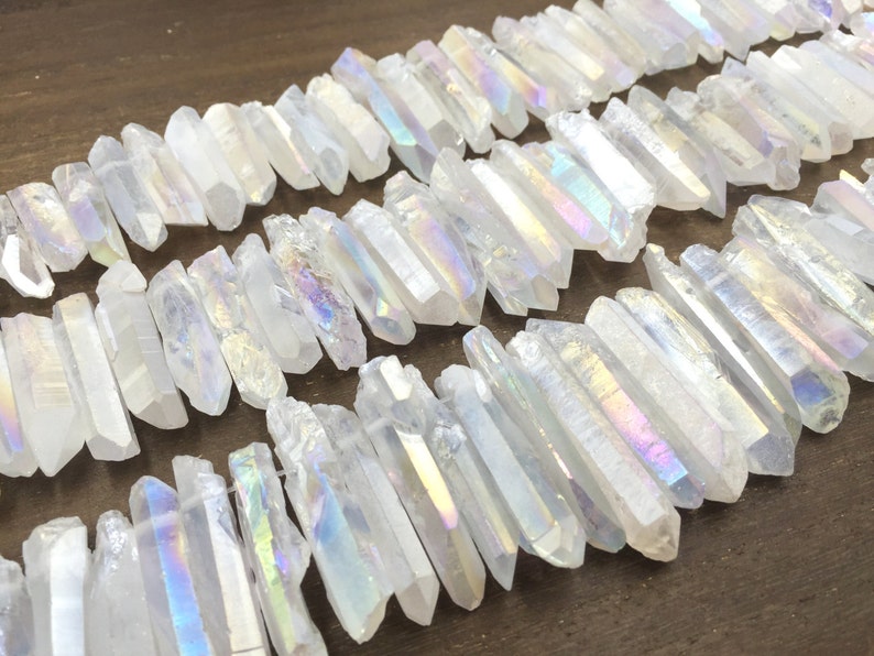 Matte Aura Quartz Crystal Point AA Bulk Quartz Point Beads Wholesale Points Graduated Top Drilled Spike Stick Jewelry Making 8-10*20-45mm 