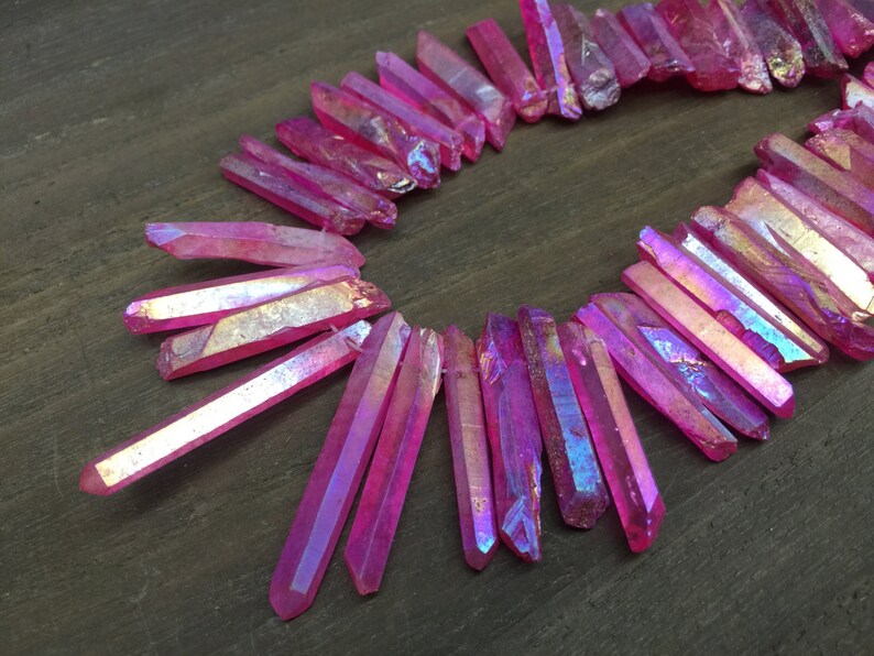 Pink Quartz Point Beads Graduated Crystal Points Top Drilled Etsy