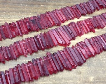 Frosted Red Quartz Crystal Spike Beads Crystal Points Raw Quartz Long Point Bead Matte Stick beads Pendant bead wholesale 6-8mm X 20-40mm