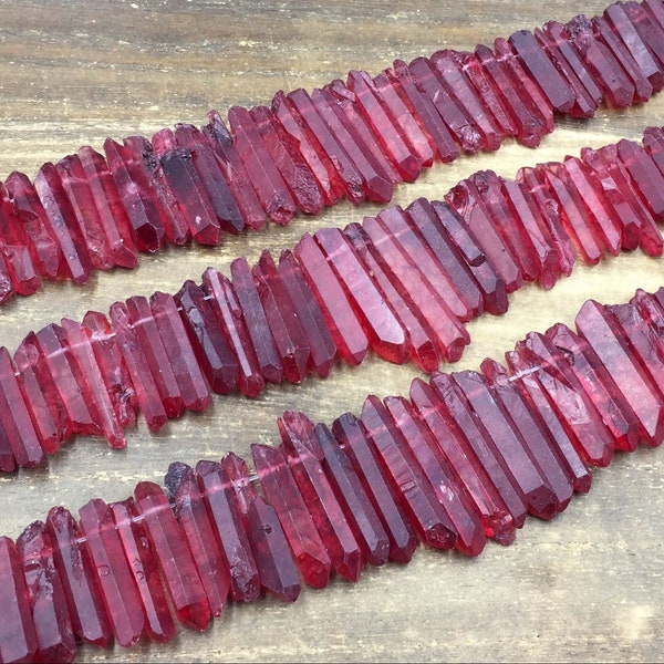 Frosted Red Quartz Crystal Spike Beads Crystal Points Raw Quartz Long Point Bead Matte Stick beads Pendant bead wholesale 6-8mm X 20-40mm
