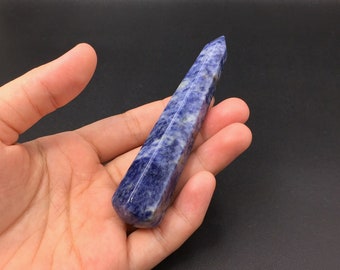 6-Sided Faceted Sodalite Massage Wand Blue Sodalite Wand Point Wand Smooth Polished Crystal Wand Meditation Crystal Healing Tool Reiki MW