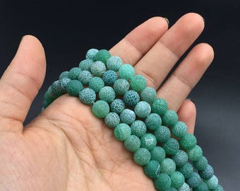 Matte Agate Beads Green Agate Round Beads Froseted Agate Gemstone Beads Dragon Agate Beads Supplies 6/8/10mm Jewelry making 15.5" strand