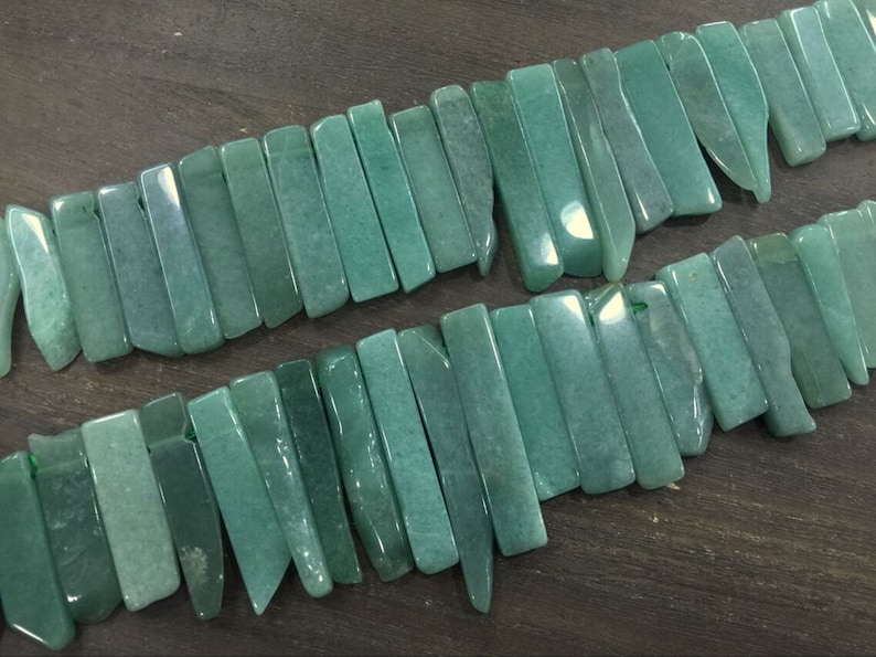Natural Aventurine Slice Beads Green Jade Gemstone Point Beads Bulk Slab Spike Stick Dagger beads Supplies 7-12*25-55mm 15.5 full strand