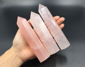 4.75"-5.5" Large Rose Quartz Crystal Tower Standing Point Pink Crystal Obelisk Wand Meditation Healing Reiki Crystal Grid Generator Decor