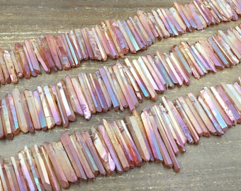 Slender Tangerine Quartz Points Titanium Quartz Crystal Point Stick Beads Graduated Top Drilled Rough Quartz Gemstone 4-7mmx20-45mm 15.5"