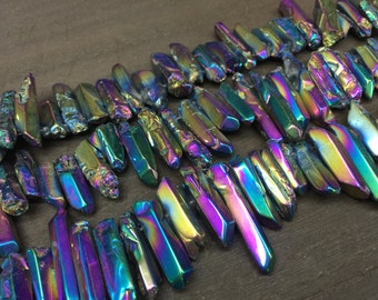 Tiny Rainbow Quarz Punkt Perlen poliert Spike Titan Quarz Punkte Perlen Stick Perlen Versorgungsmaterialien oben gebohrt 5-8 x 15-30 mm
