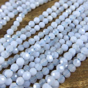 2mm Blue Lace Agate Beads Micro Faceted Round Blue Lace Agate Beads Blue Gemstone Beads Supplies Jewelry Beads 15.5&quot; Full Strand