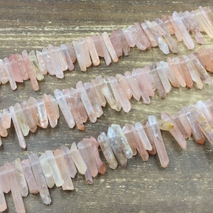 Puntas de cristal en bruto, cuentas de cuarzo rosado, cuentas de punta de cristal de roca en bruto natural, cuentas de punta de cuarzo, cristales al por mayor, 5-8 mm x 15-35 mm