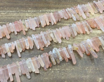 Raw Crystal Points Pinkish Quartz Point Beads Natural Raw Rock Crystal Quartz Stick Spike beads Wholesale Crystals 5-8mm*15-35mm