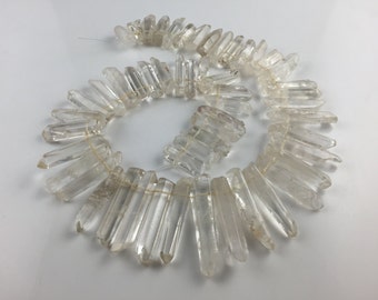 Clear quartz point Crystal points Polished Quartz points Dagger beads top drilled Raw Natural full strand 6-9*15-40mm 60pcs