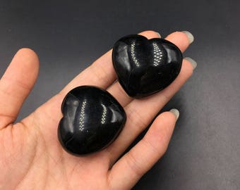 1.6" Black Onyx Heart Crystal Heart Hand Carved Puffy Heart Shaped Stone Heart Onyx Crystal Heart Gemstone Healing Energy Crystal Gift CH