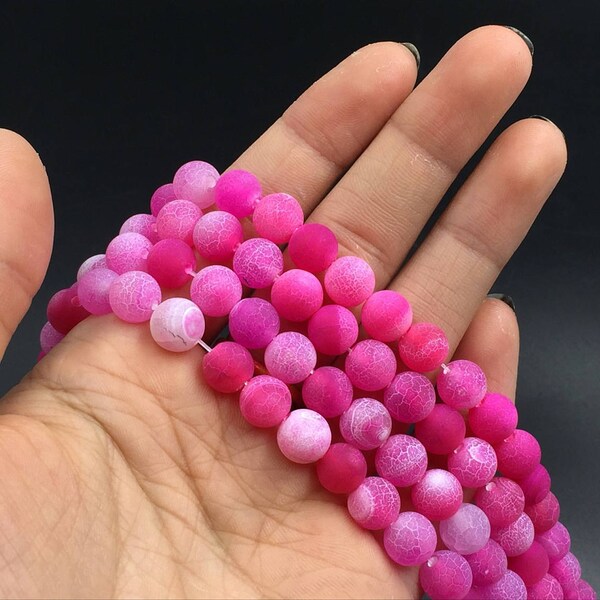 Fushcia Agate Beads Matte Agate Beads Frosted Dragon Agate Round Beads Agate Gemstone Beads Supplies 6/8/10mm Jewelry making 15.5" strand