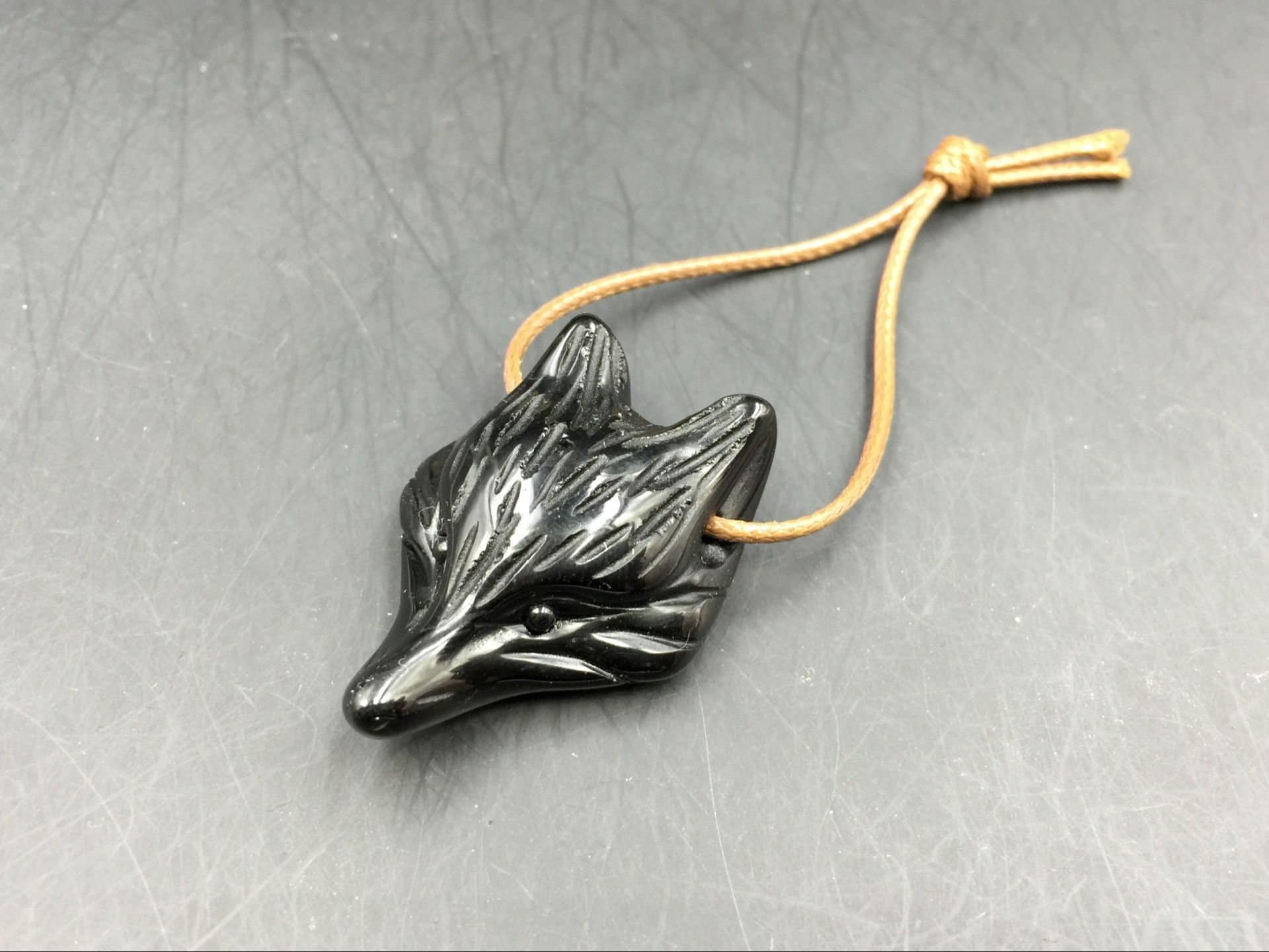 Black Obsidian Fox Pendant Carved Animal Gemstone Fox Head - Etsy