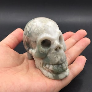3&quot; White&Green Jade Skull Realistic Carving Crystal Skull Gemstone Skull Decor Mineral Healing Skull Quartz Sculpture SK-JS