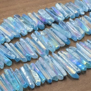 Aura Quartz Crystal Points Polished Light Blue Quartz Points Graduated Top Drilled Crystal Quartz Stick beads Wholesale Bulk 5-8*22-45mm