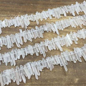 Tiny Raw Quartz Crystal Points Beads Rough Crystal Stick Spike Point Beads Small Quartz Point beads 3-6*10-30mm full strand