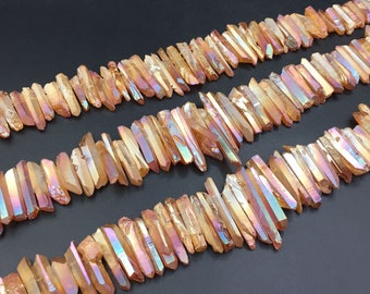 Raw Champagne Quartz Points Quartz Crystal Point Stick Beads Pendant beads top drilled Graduated Rough Crystal Quartz 6-9x20-45mm