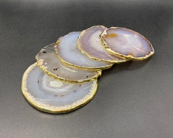 Gold Agate Coasters Large Agate Slices Natural Gray Agate Coasters Set Agate Geode Slice Stone Crystal Coaster Wholesale