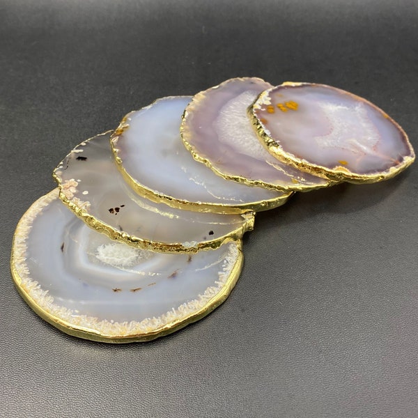 Gold Agate Coasters Large Agate Slices Natural Gray Agate Coasters Set Agate Geode Slice Stone Crystal Coaster Wholesale