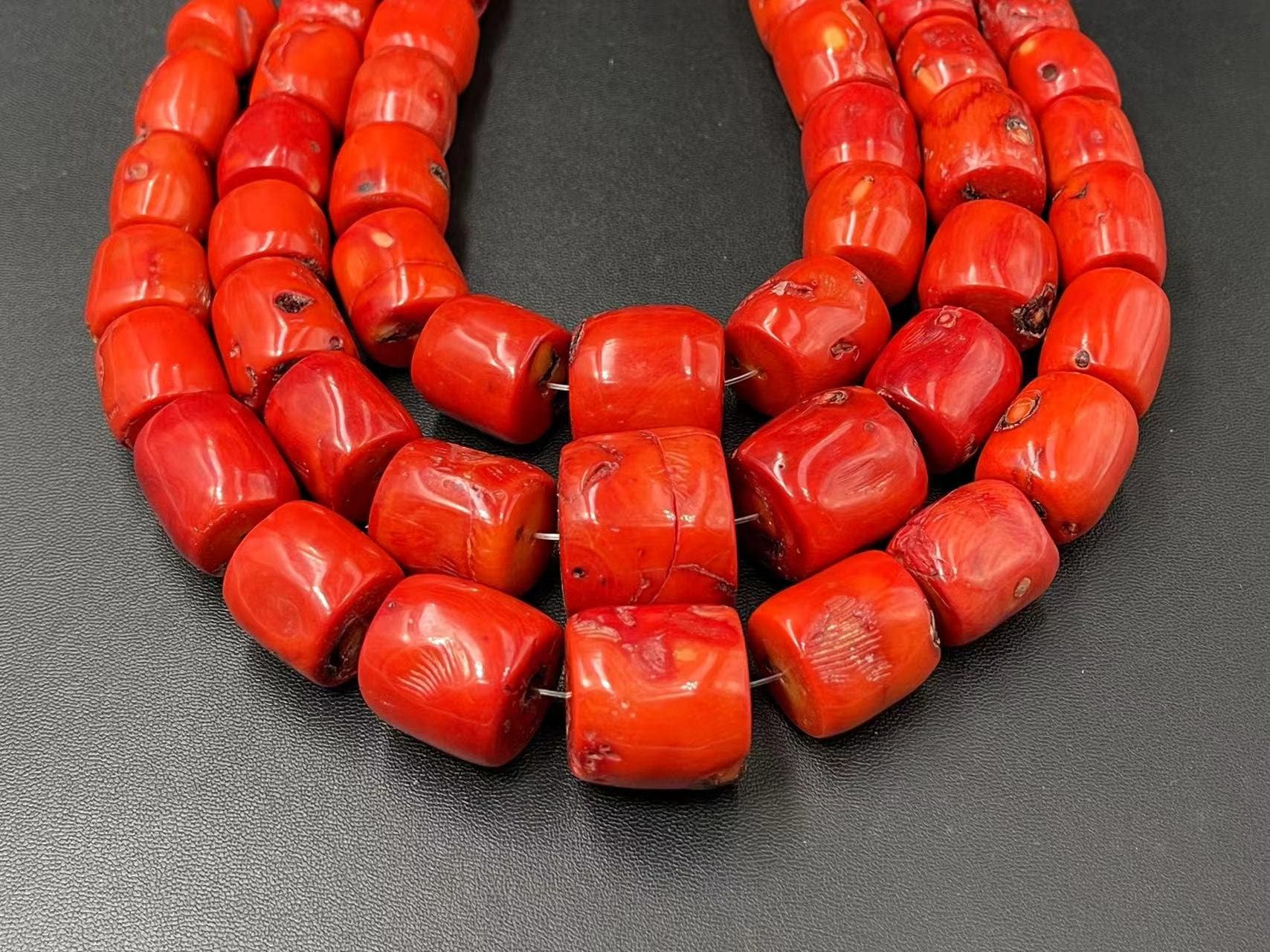 Large Red Coral Barrel Beads Graduated Coral Beads Coral Neclace Beads Loose Coral Beads supplies 13.5" full strand