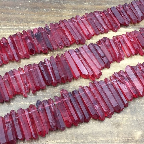 Frosted Red Quartz Crystal Spike Beads Crystal Points Raw Etsy