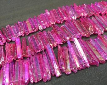 Polished Pink Quartz Point Beads Crystal Point Top Drilled Wholesale Point Quartz Crystal Graduated Gemstone Spike Bead supplies 5-8*18-45mm