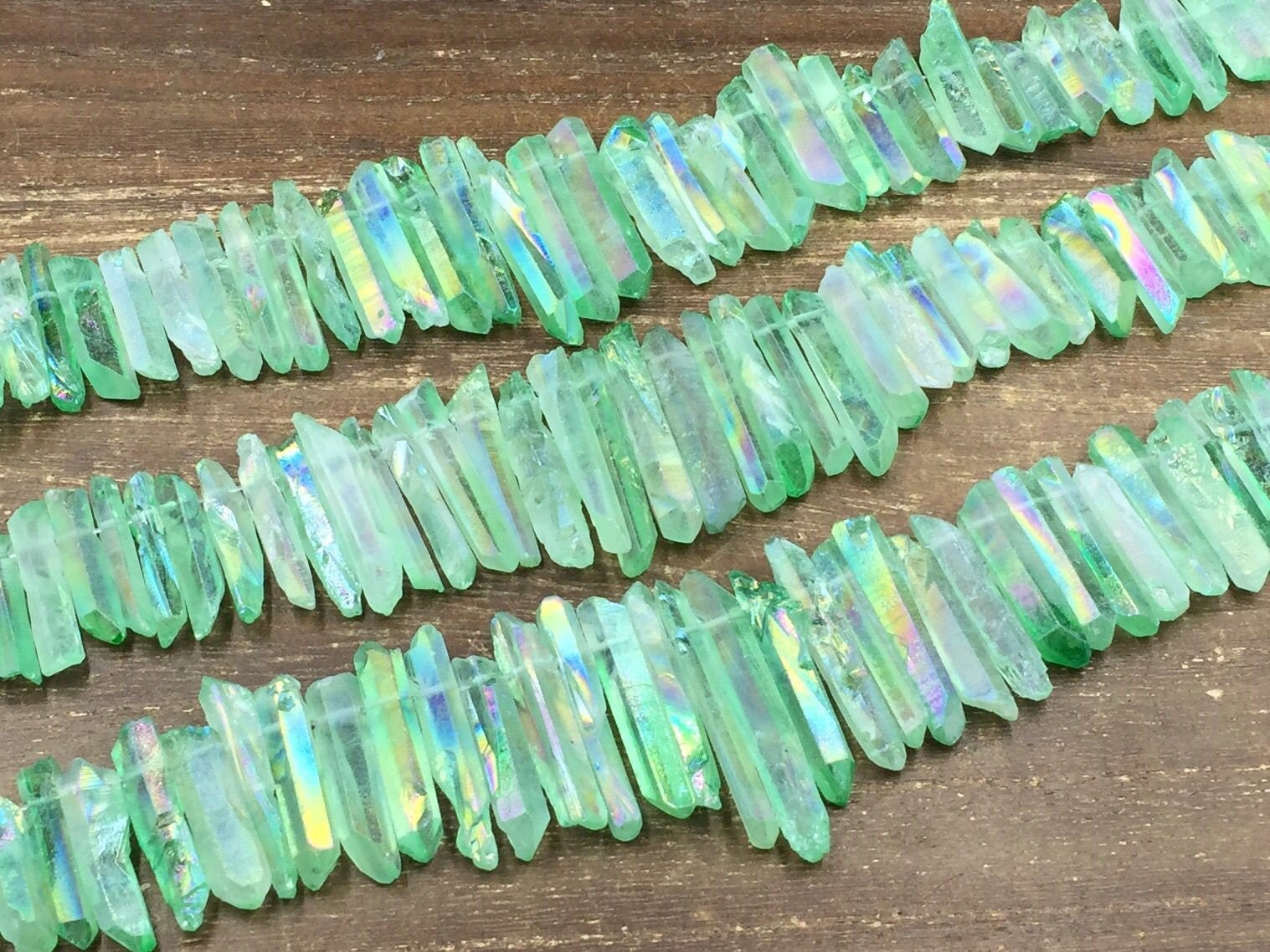 Green Crystal Quartz Points, Green Point Beads, Drilled Crystals for Crafts,  Crystals for Jewelry Crafts, Necklace Making Supplies 