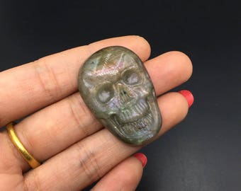 Labradorite Skull Cabochon Natural Flash Labradorite Gemstone Skull 25x37mm Hand Carved Cabochon Flat Back Skull Jewelry Cabochon Craft GC09