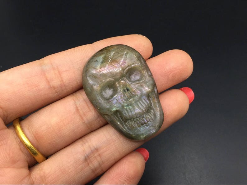 Labradorite Skull Cabochon Natural Flash Labradorite Gemstone Skull 25x37mm Hand Carved Cabochon Flat Back Skull Jewelry Cabochon Craft GC09 image 1